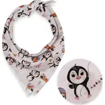 Dětský bavlněný šátek Sandra SA-647 Tučňáčci s hnědými letadélky na bílém 70 x 70 cm