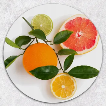 Kuchyňské prkénko Kulaté kuchyňské skleněné prkénko s grafikou Kyselé citrusy, tvrzené, průměr 40 cm