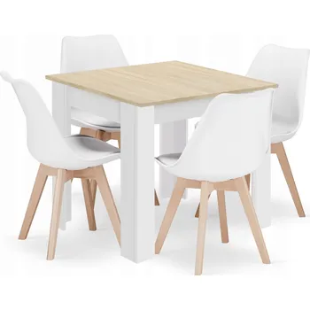 Jídelní set Sada čtvercový stůl 80x80 dub sonoma/bílý + 4 židle MARK bílé
