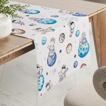 ubrus Dětský bavlněný běhoun na stůl Sandra SA-644 Malý modrý princ na bílém 20x120 cm