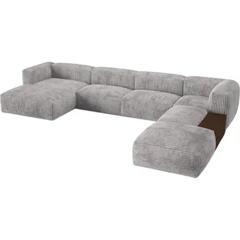 Pohovka Micadoni Světle šedá manšestrová rohová pohovka Martina 406 cm, pravá