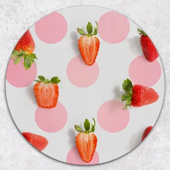 Obraz Kulaté Prkénko z Tvrzené Sklo s Ozdobným Vzorem Jahody a Tečky průměr 40 cm