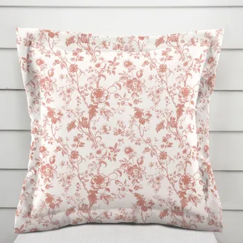 Povlak na polštářek Bavlněný povlak na polštář s lemem Sandra SA-640 Lososové květiny na bílém 50 x 60 cm