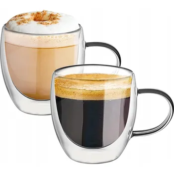 HRNEK S DVOJITÝMI STĚNAMI S UCHEM SADA 2 SKLENIC NA LATTE 250ml