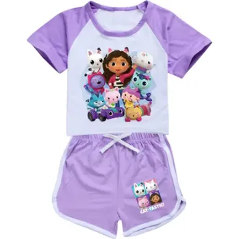 Gabby's Dollhouse Dětský letní set - tričko + kraťasy s motivem "Gabby's Dollhouse" Barva: 16) fialová, Velikost: 110
