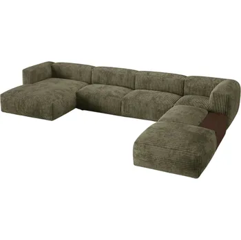 Pohovka Micadoni Zelená manšestrová rohová pohovka Martina 406 cm, pravá