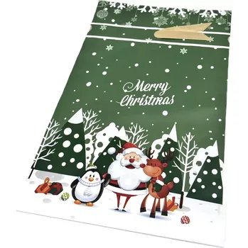 Obalový materiál Vánoční sáček s mašlí zelený - les 15x23x6 cm