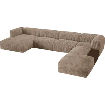 Pohovka Micadoni Tmavě béžová manšestrová rohová pohovka Martina 406 cm, pravá