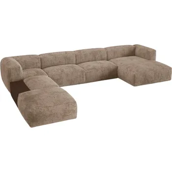 Pohovka Micadoni Tmavě béžová manšestrová rohová pohovka Martina 406 cm, levá