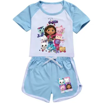 Gabby's Dollhouse Dětský letní set - tričko + kraťasy s motivem "Gabby's Dollhouse" Barva: 27) světle modrá, Velikost: 150