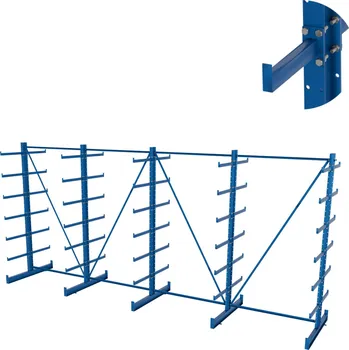 Dílenský regál Výškově nastavitelný svařovaný konzolový regál, oboustranný, rovnoramenný, 2500×5400×1180 mm