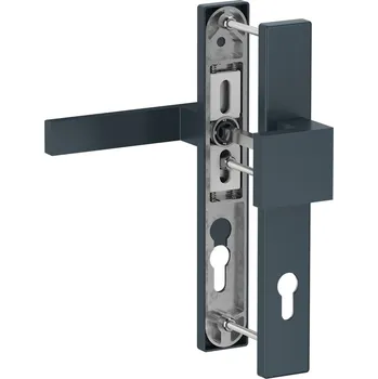 Dveřní kování hliníkové dveřní kování, sada klika - koule, se štítkem - sada hranatá klika/pevná koule a štítek, rozteč 92 mm, hřídel 160 mm, barva antracit, univerzální, vhodné pro montáž na pravé i levé dveře