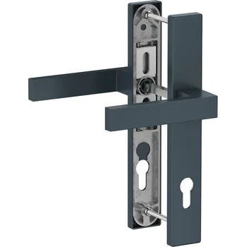 Dveřní kování hliníkové dveřní kování, sada klika - klika, se štítkem - sada hranatá klika/klika a štítek, rozteč 92 mm, hřídel 160 mm, barva antracit