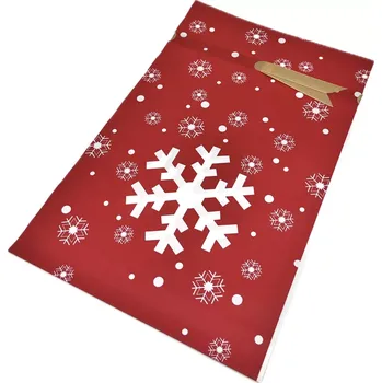 Obalový materiál Vánoční sáček s mašlí červený - vločka 15x23x6 cm