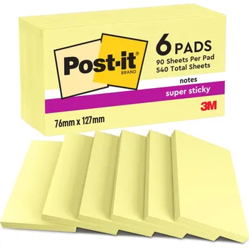 Samolepící bloček 3M Post-it žlutý samolepící bloček 655-S, silně lepící, rozměr 76x127 mm, 6x90 lístků