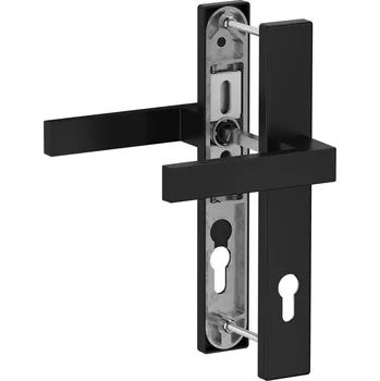 Dveřní kování hliníkové dveřní kování, sada klika - klika, se štítkem - sada hranatá klika/klika a štítek, rozteč 92 mm, hřídel 160 mm, barva černá