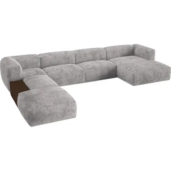 Pohovka Micadoni Světle šedá manšestrová rohová pohovka Martina 406 cm, levá