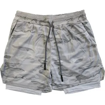 Pánské maskáčové dvouvrstvé fitness kraťasy Rychleschnoucí šortky se síťovanou podšívkou Kapsa Elastický pas Letní sportovní kraťasy bílá XS