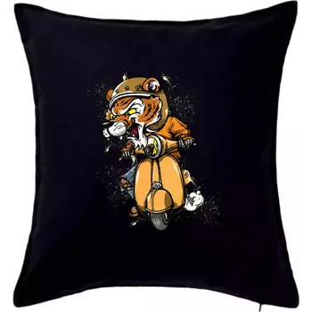 Polštář Tygr motorkářem - Polštář 50x50 - 50x50 - Včetně výplně ( Černá )