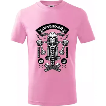 Chlapecké tričko Lebka motorkář opravář - Tričko dětské bavlněné - 146 cm/10 let ( Růžová )