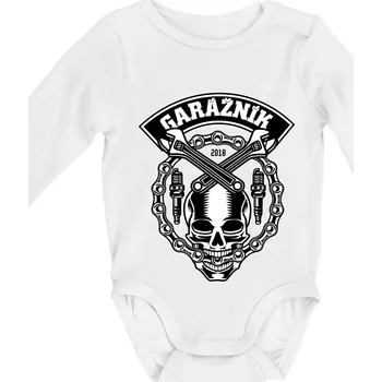 Lebka garážník - Body kojenecké s dlouhým rukávem - Dlouhý r. do 3 měs ( Bílá )