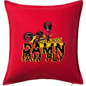 Polštář Motocross damn iam fly - Polštář 50x50 - 50x50 - Včetně výplně ( Červená )