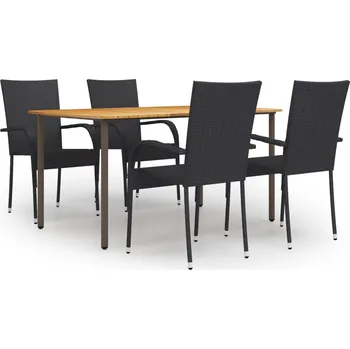 5dílný zahradní jídelní set polyratan černý Černý3072492