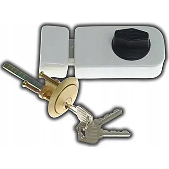 Visací zámek VRCHNÍ ZÁMEK NA DŘEVĚNÉ DVEŘE BÍLÝ + 3 KLÍČE - KOMPLETNÍ SADA