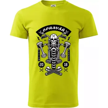 Pánské tričko Lebka motorkář opravář - Klasické pánské triko vyšší gramáže - 2XL ( Limetková )