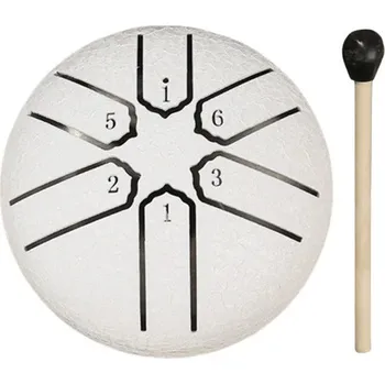 Klasická kytara Ocelový jazýčkový buben 75×75 mm 6 tónů Mini handpan meditační nástroj Dešťový buben pro jógu Relaxaci Venkovní hraní Jedinečný dárek bílá