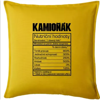 Polštář Nutriční hodnoty - Kamioňák - Polštář 50x50 - 50x50 - Pouze potah ( Žlutá )