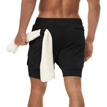 Pánské kraťasy Pánské letní dvouvrstvé sportovní kraťasy Rychleschnoucí plážové šortky na běh a fitness Prodyšné lehké šortky s podšívkou černá S