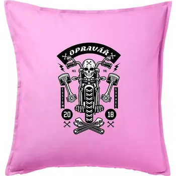 Polštář Lebka motorkář opravář - Polštář 50x50 - 50x50 - Pouze potah ( Růžová )