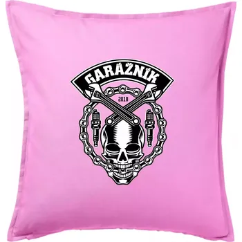Polštář Lebka garážník - Polštář 50x50 - 50x50 - Pouze potah ( Růžová )