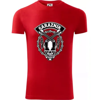 Pánské tričko Lebka garážník - Viper FIT - Pánské zůžené tričko - XL ( Červená )