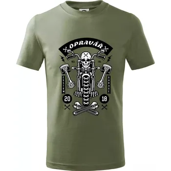 Chlapecké tričko Lebka motorkář opravář - Tričko dětské bavlněné - 122 cm/6 let ( Khaki )