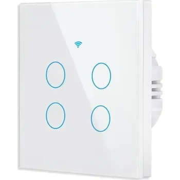 vypínač Chytrý dotykový nástěnný vypínač WiFi 220V 4 gang s ovládáním přes aplikaci iOS/Android Kompatibilní s 433MHz Skleněný panel 8,6 x 8,6 cm bílá