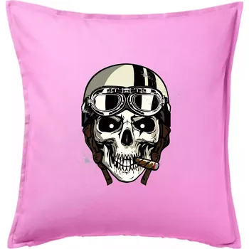 Polštář Motorkářská helma a doutník - Polštář 50x50 - 50x50 - Včetně výplně ( Růžová )