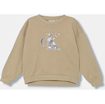 Chlapecká mikina Dětská bavlněná mikina Calvin Klein Jeans béžová barva, s potiskem, IG0IG02970 IG0IG02970.9BYA 12X, vel. 128