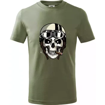 Motorkářská helma a doutník - Tričko dětské bavlněné - 134 cm/8 let ( Khaki )