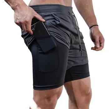 Pánské letní dvouvrstvé sportovní kraťasy Rychleschnoucí plážové šortky na běh a fitness Prodyšné lehké šortky s podšívkou šedá M