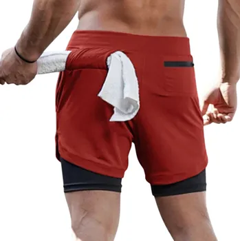 Pánské kraťasy Pánské letní dvouvrstvé sportovní kraťasy Rychleschnoucí plážové šortky na běh a fitness Prodyšné lehké šortky s podšívkou červená S