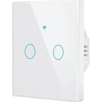 vypínač Chytrý dotykový vypínač WiFi 433MHz 2 gang 220V Skleněný panel Aplikace iOS/Android Moderní nástěnné světlo 8,6 x 8,6 x 3,5 cm bílá