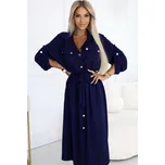 Tmavě modré košilové midi šaty s vázáním v pase 531-6 Velikost: ONE SIZE