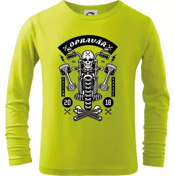 Chlapecké oblečení Lebka motorkář opravář - Triko dětské Long Sleeve - 134 cm/8 let ( Limetková )