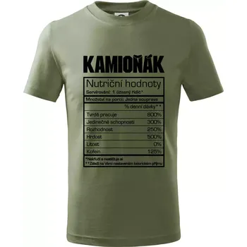 Nutriční hodnoty - Kamioňák - Tričko dětské bavlněné - 122 cm/6 let ( Khaki )