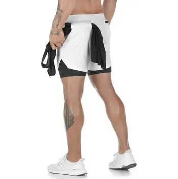 Pánské kraťasy Pánské letní dvouvrstvé sportovní kraťasy Rychleschnoucí plážové šortky na běh a fitness Prodyšné lehké šortky s podšívkou bílá XS