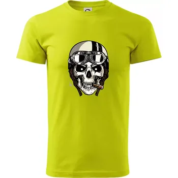 Motorkářská helma a doutník - Klasické pánské triko vyšší gramáže - S ( Limetková )
