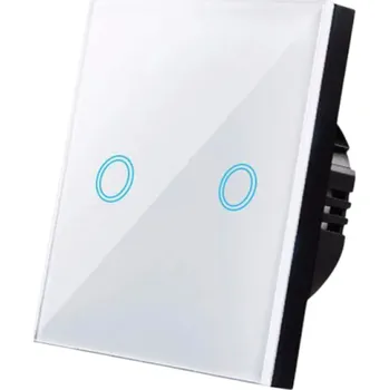 vypínač Dotykový nástěnný dvojitý vypínač 220V 8,6 x 8,6 x 3,5 cm Moderní skleněný panel Podsvícený senzorový ovladač Svítící ve tmě bílá