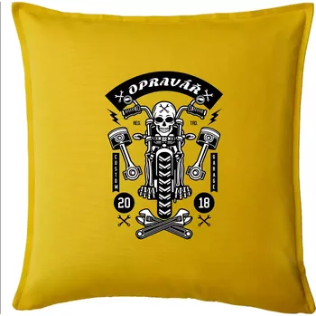 Polštář Lebka motorkář opravář - Polštář 50x50 - 50x50 - Pouze potah ( Žlutá )